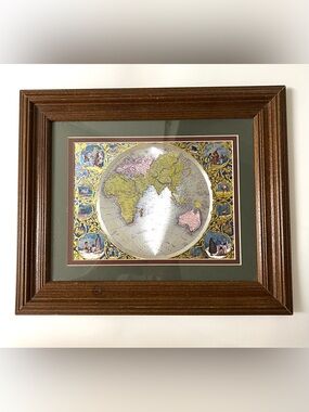 VTG Silver Foil Optical Illusion Old World Map Eastern Hemisphere Wall Art Decor